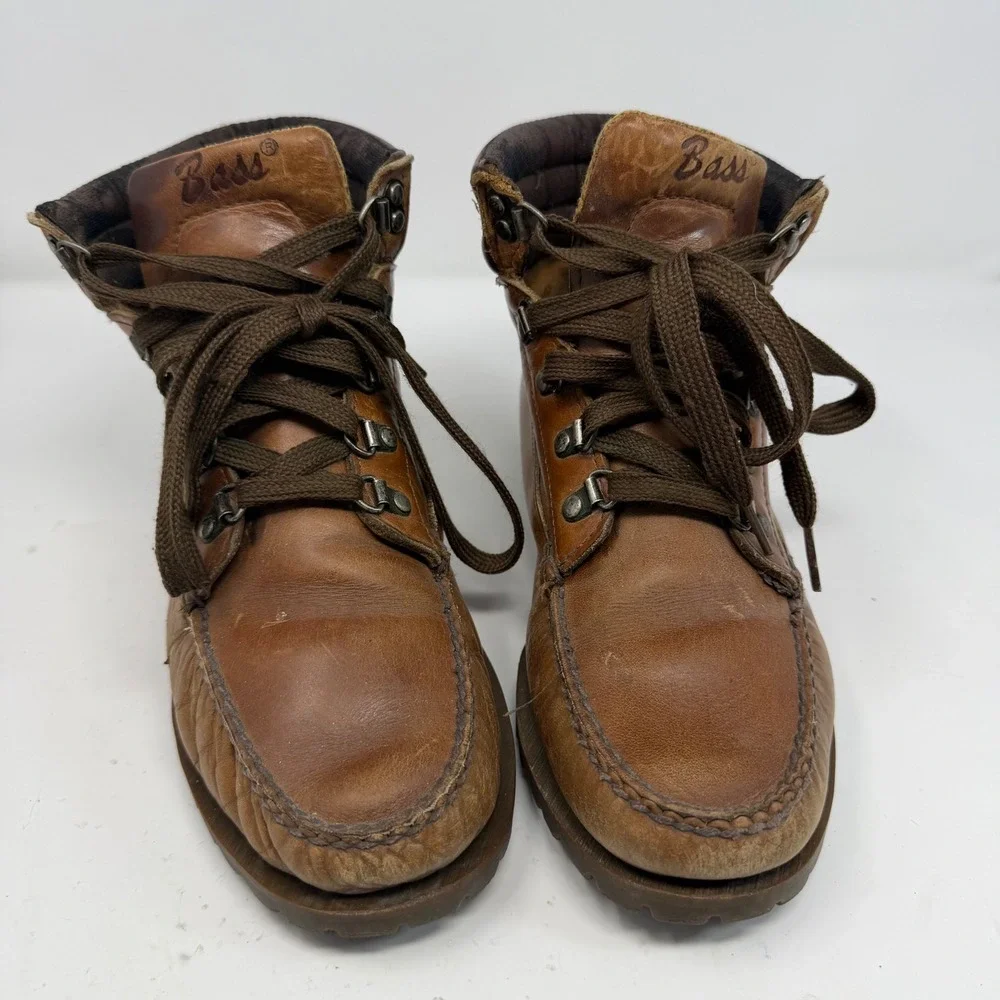 Vintage GH Bass Leather Hiking Boots Brown Vibram‎ Roccia Bloc Sole Mens 10 T845